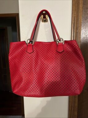 Red Perforated Tote Bag - Classic Women’s Handbag
